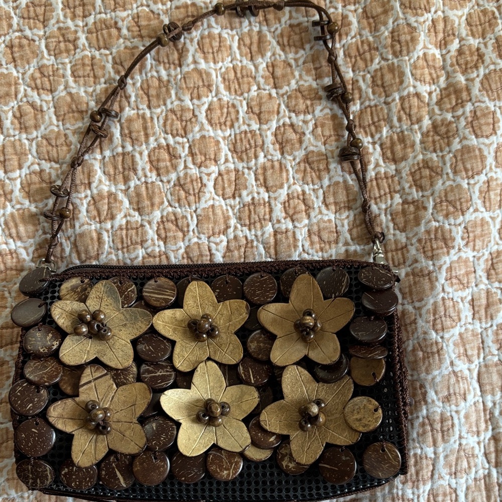 Unk Brown and Gold Floral Shoulder Bag
